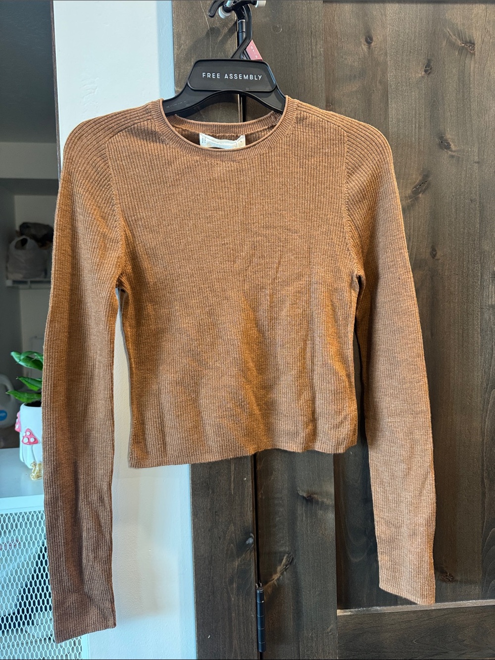 Everlane Ribbed Long-Sleeve Crop Top - Brown Medium